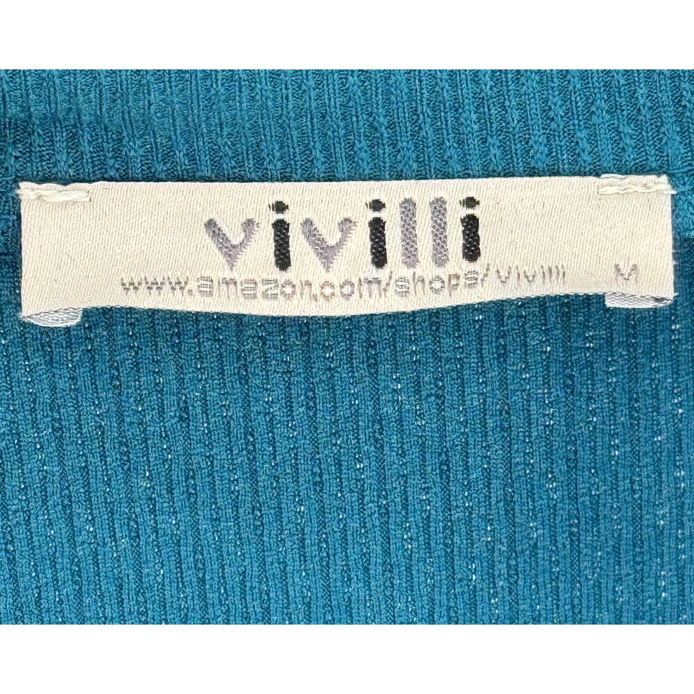 Vivilli Half Zip Top Teal Three Quarter Sleeve Casual Size M - Picture 4 of 5